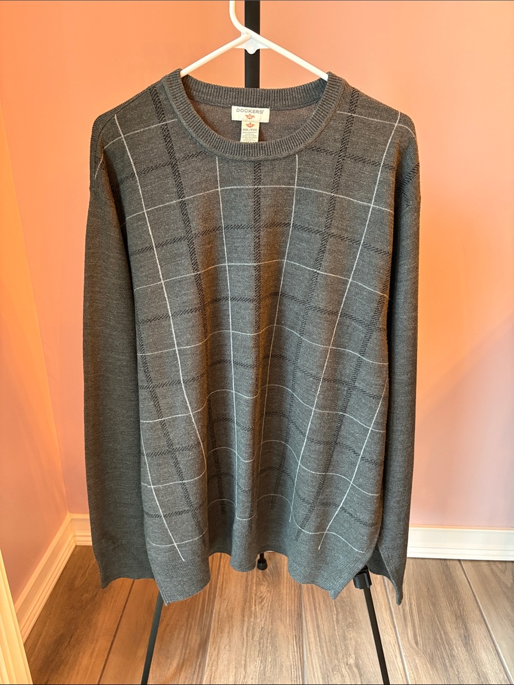 Dockers Charcoal Gray Windowpane Crewneck Sweater